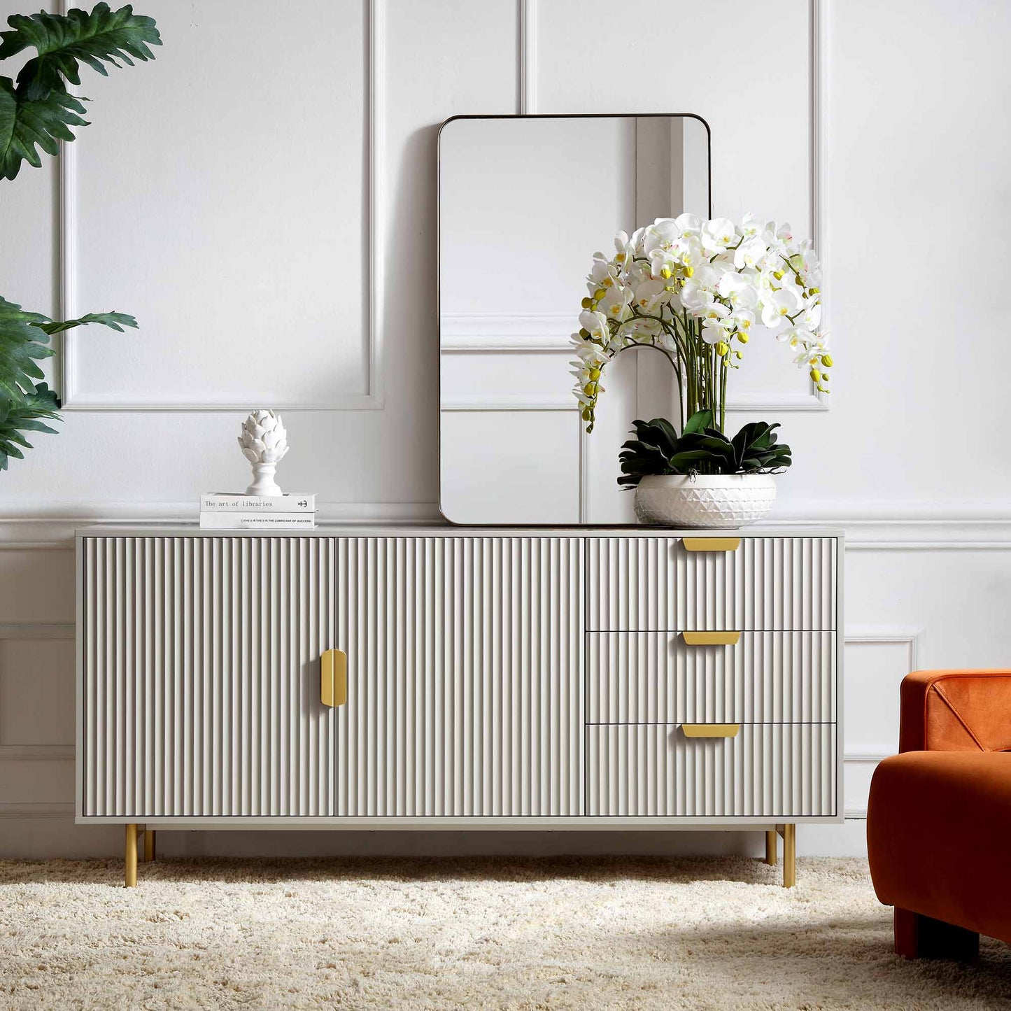 Grand buffet strié Richmond, taupe mat