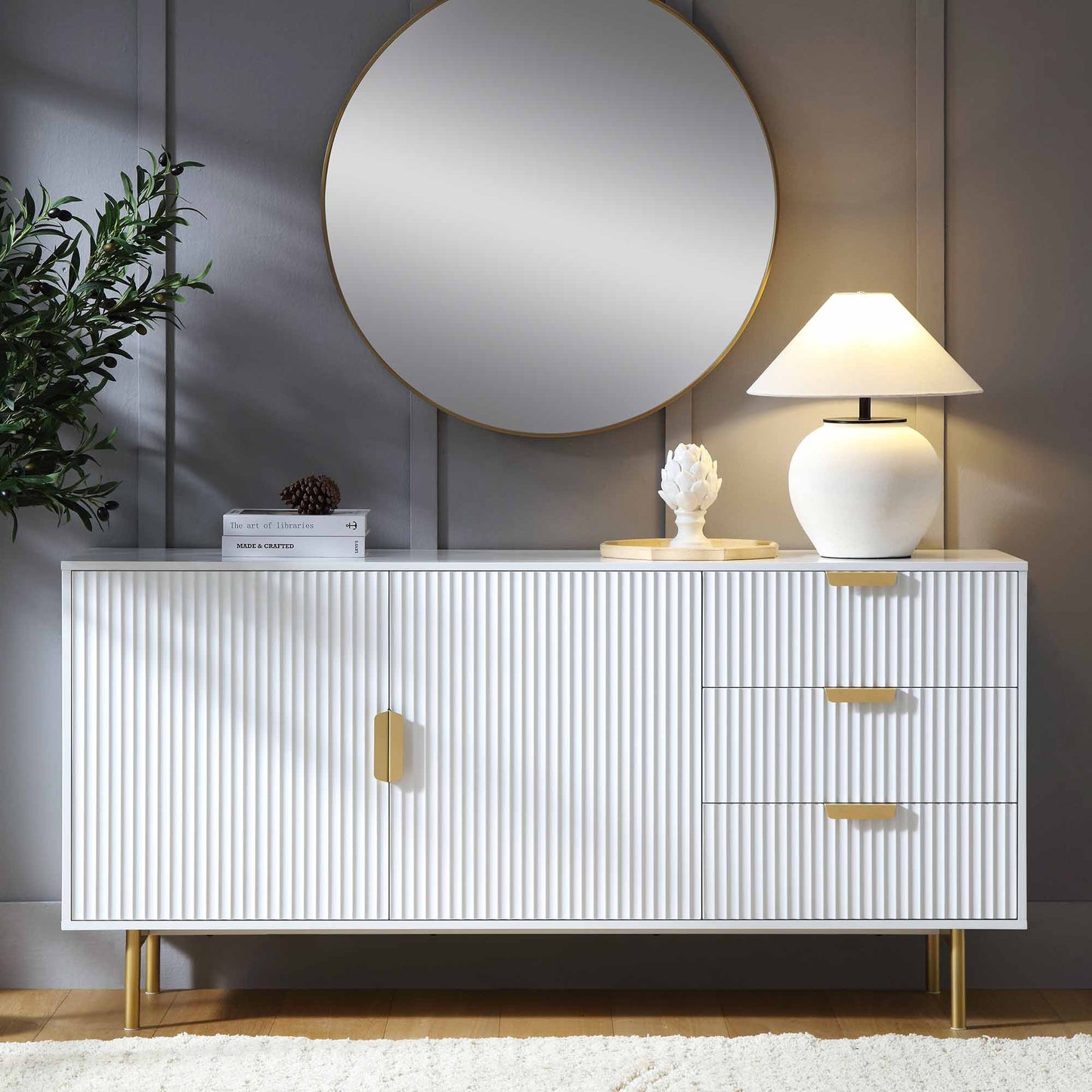 Buffet Richmond Ridged, grand format, blanc mat