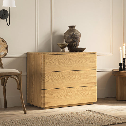 Commode 3 tiroirs à bords incurvés Agnes, naturel