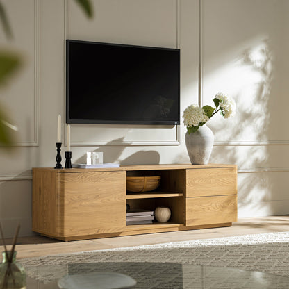 Meuble TV large Agnes à bords incurvés de 59 po, naturel
