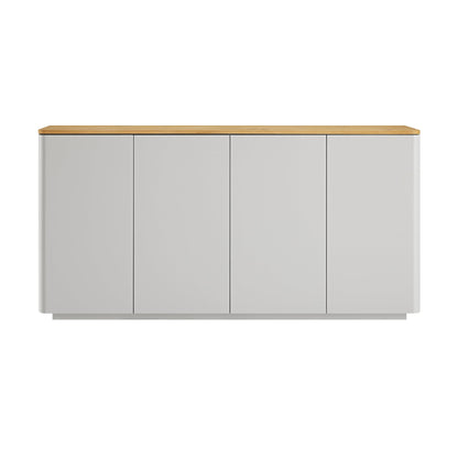 Buffet Agnes à bords incurvés, 59 po de large, gris tourterelle, plateau en chêne