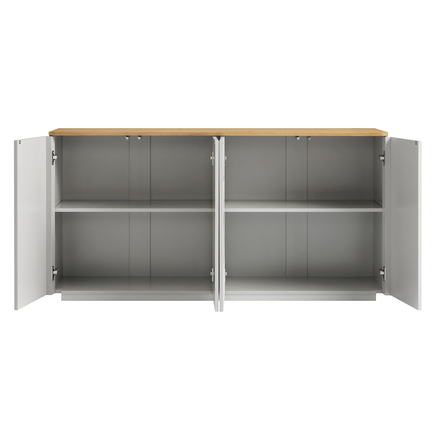 Buffet Agnes à bords incurvés, 59 po de large, gris tourterelle, plateau en chêne