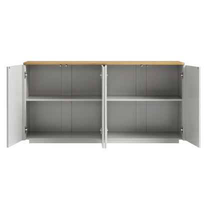 Buffet Agnes à bords incurvés, 59 po de large, gris tourterelle, plateau en chêne