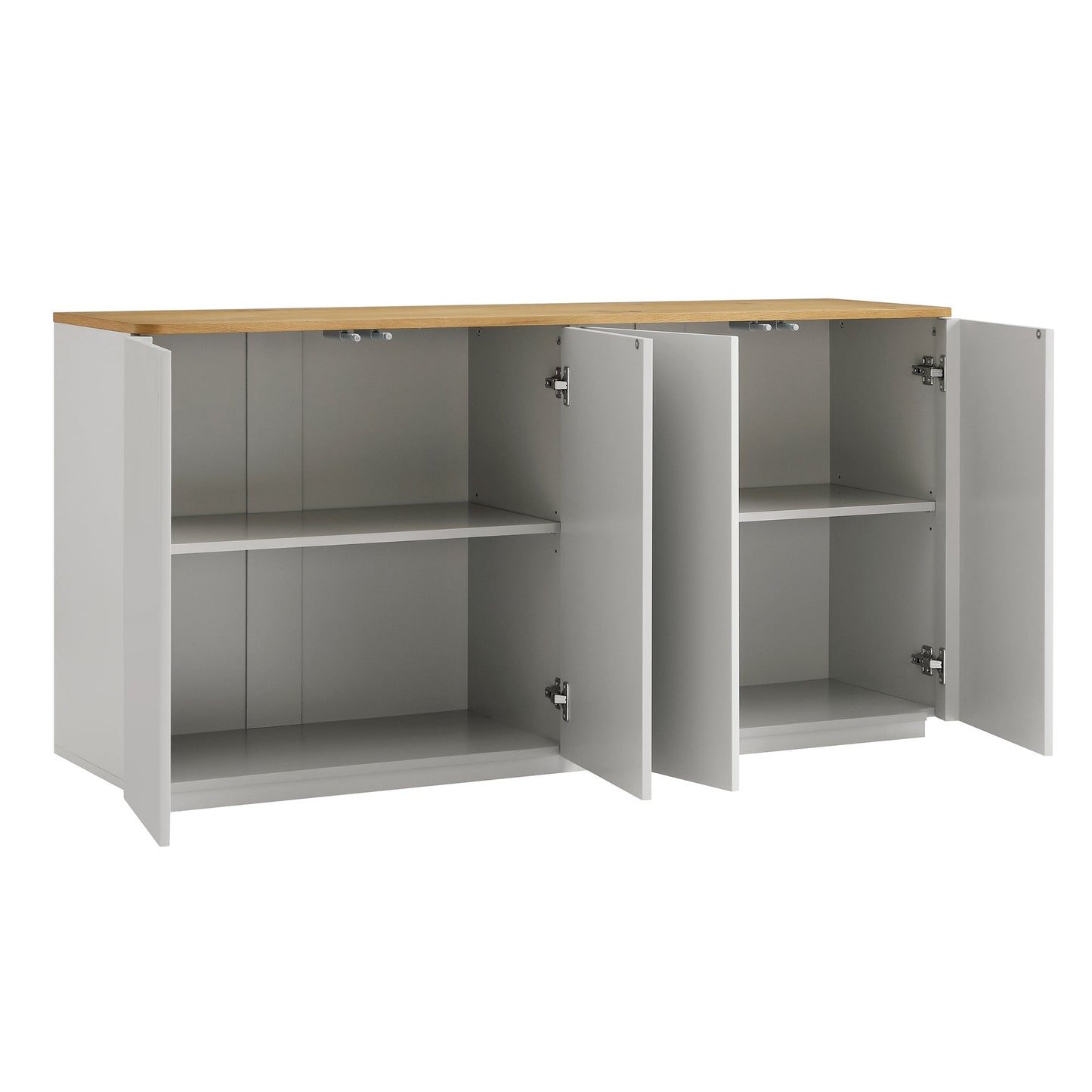 Buffet Agnes à bords incurvés, 59 po de large, gris tourterelle, plateau en chêne