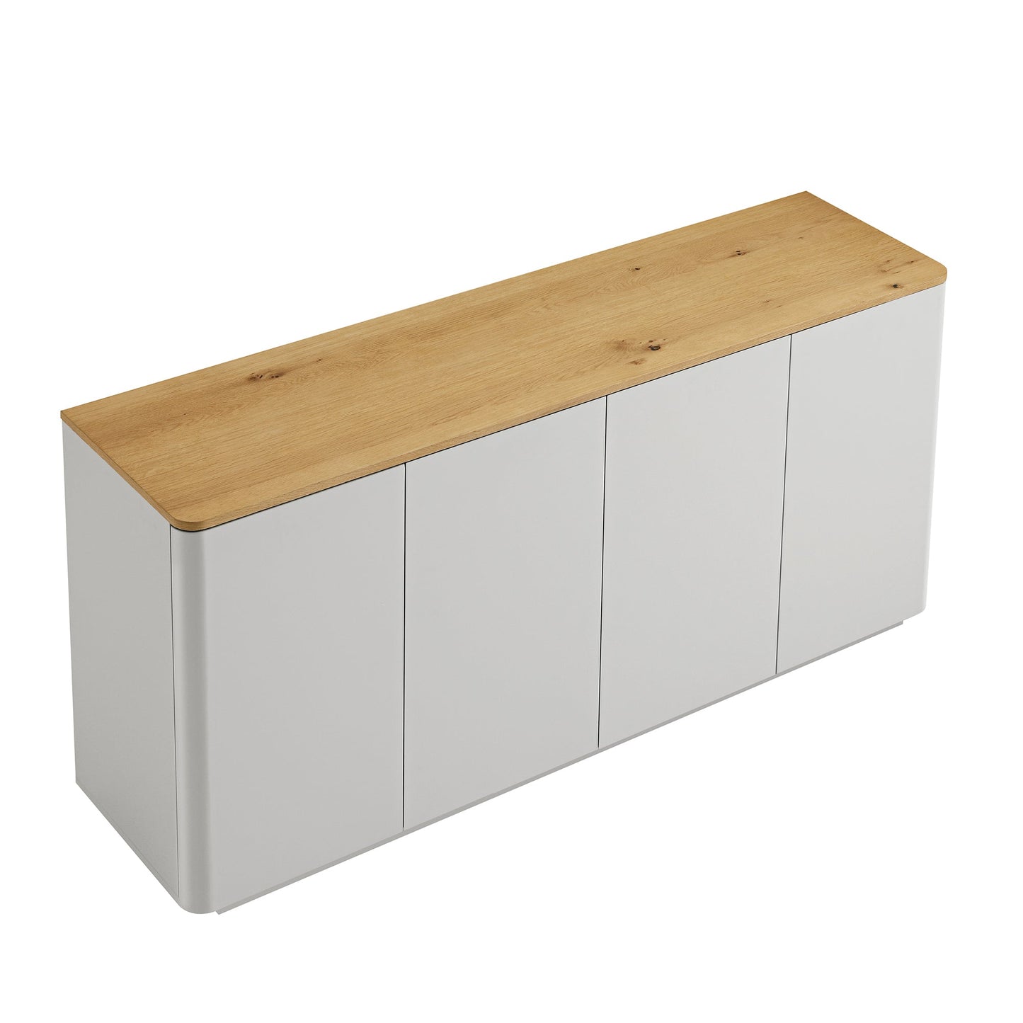 Buffet Agnes à bords incurvés, 59 po de large, gris tourterelle, plateau en chêne