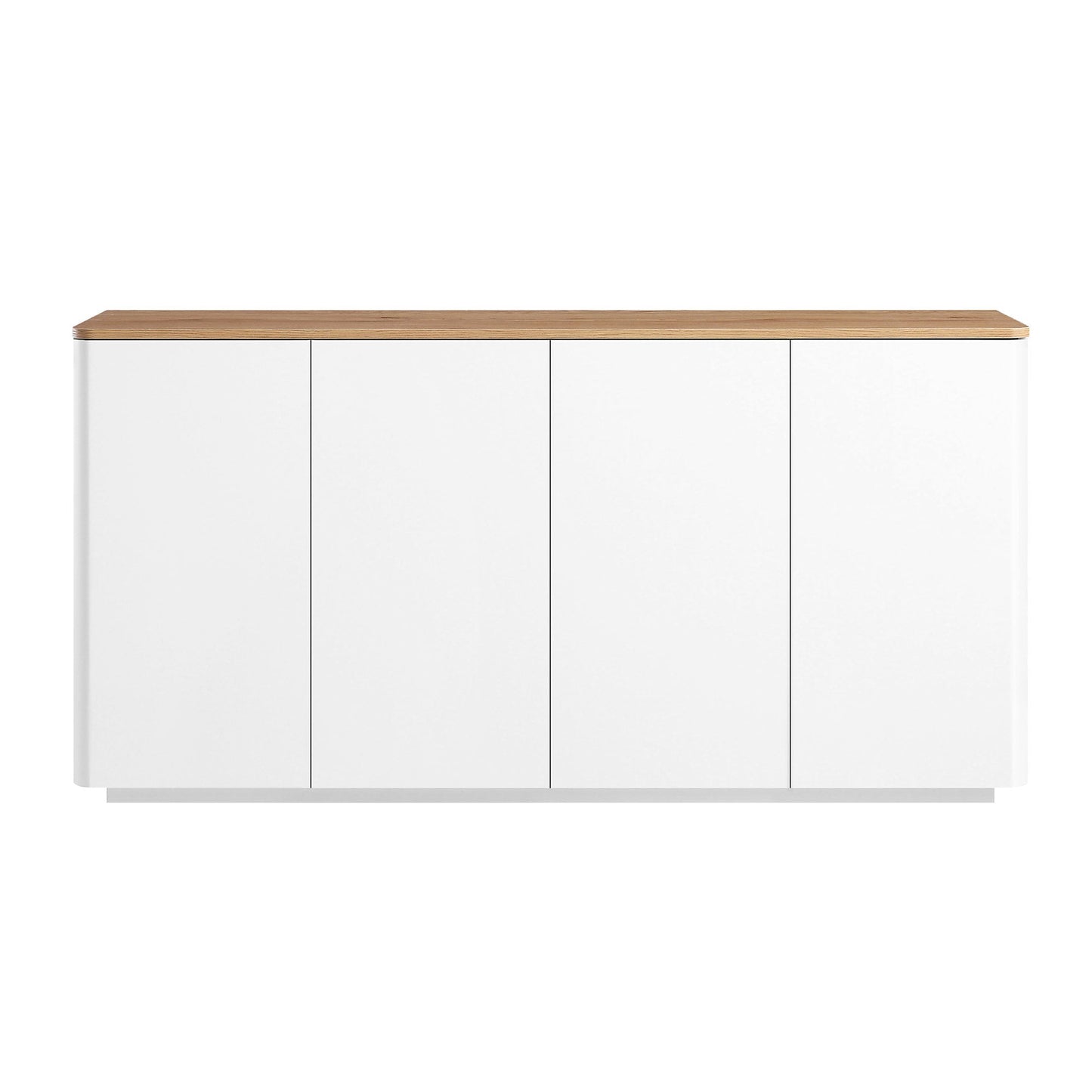 Buffet Agnes à bords incurvés de 140 cm de large, blanc cassé, plateau en chêne