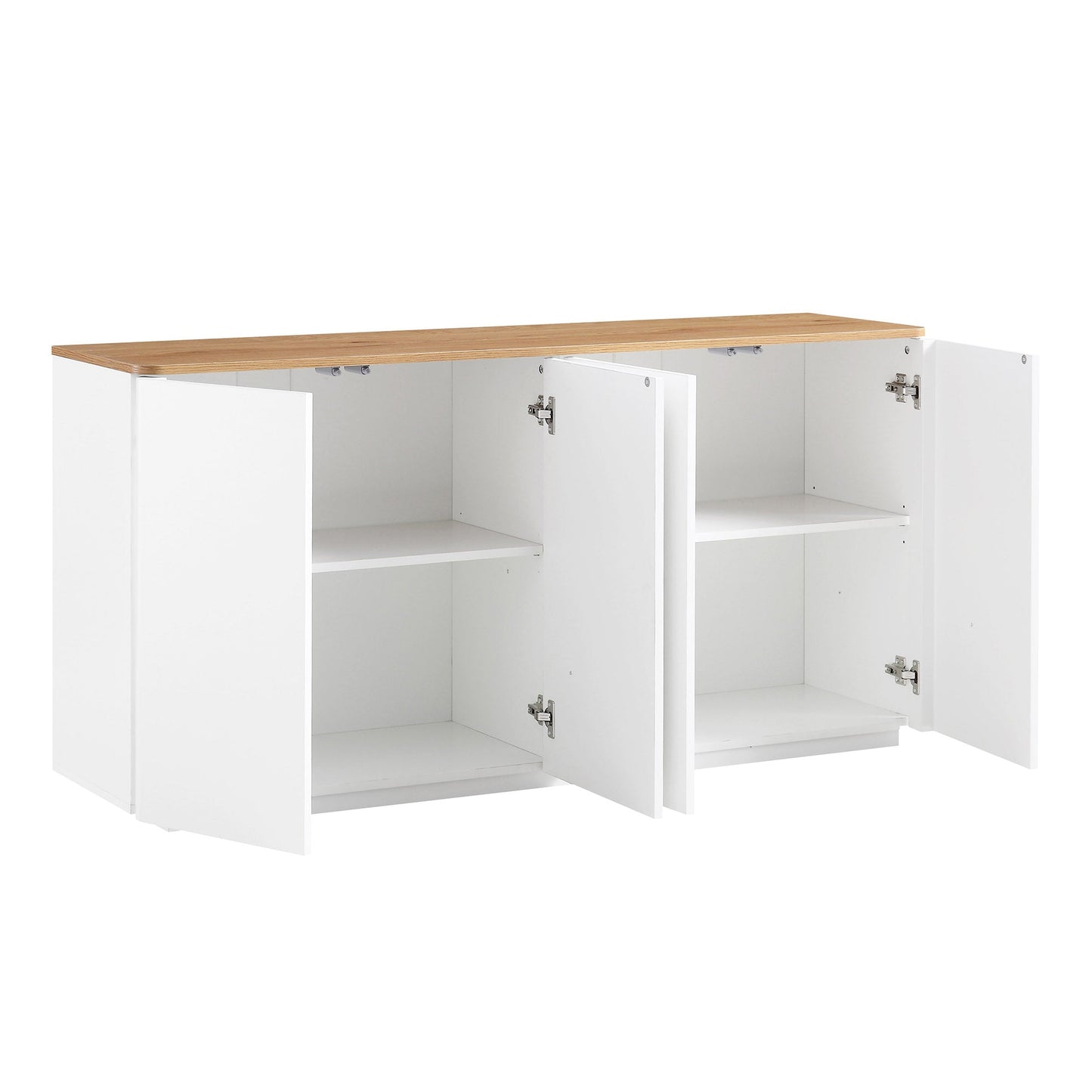 Buffet Agnes à bords incurvés de 140 cm de large, blanc cassé, plateau en chêne