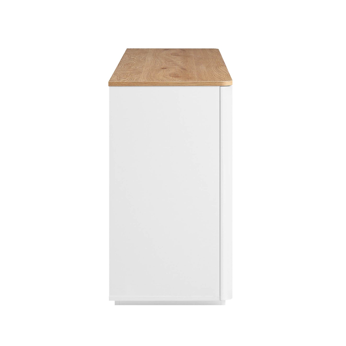 Buffet Agnes à bords incurvés de 140 cm de large, blanc cassé, plateau en chêne