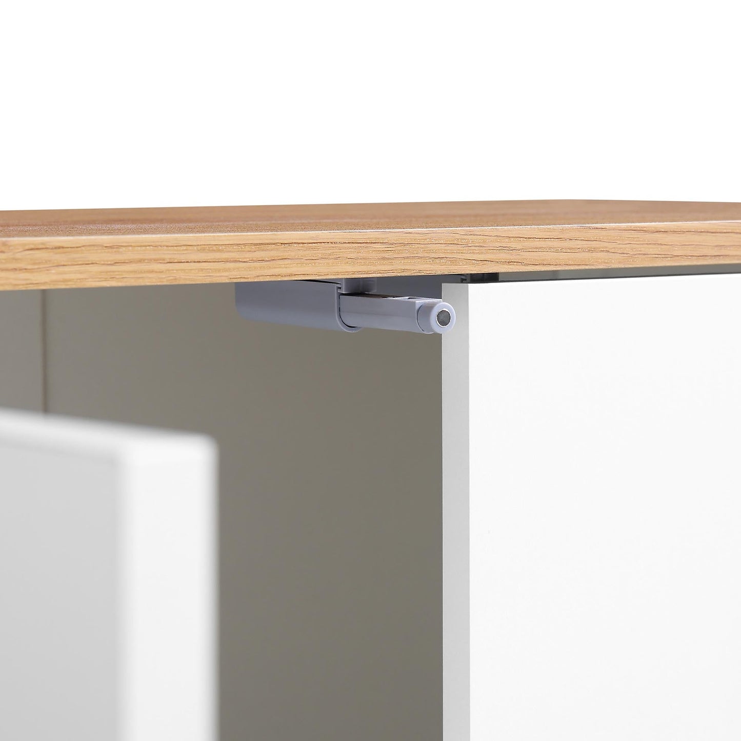 Buffet Agnes à bords incurvés de 140 cm de large, blanc cassé, plateau en chêne