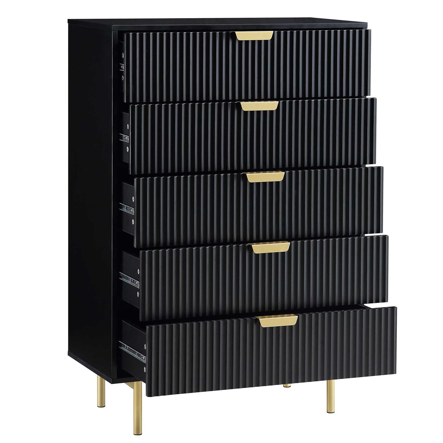 Commode Richmond Ridged à 5 tiroirs, noir mat