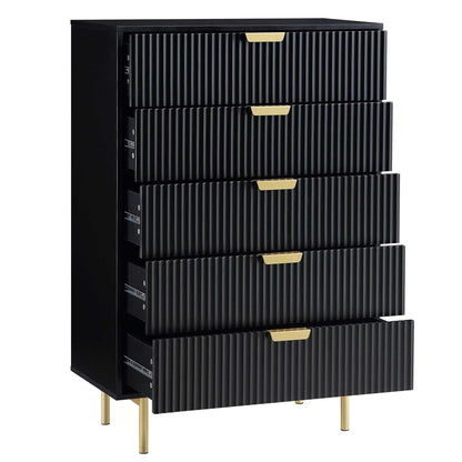 Commode Richmond Ridged à 5 tiroirs, noir mat