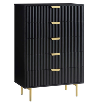 Commode Richmond Ridged à 5 tiroirs, noir mat