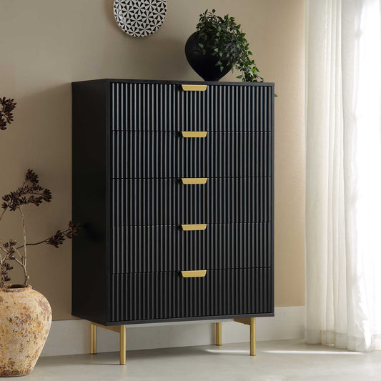 Commode Richmond Ridged à 5 tiroirs, noir mat
