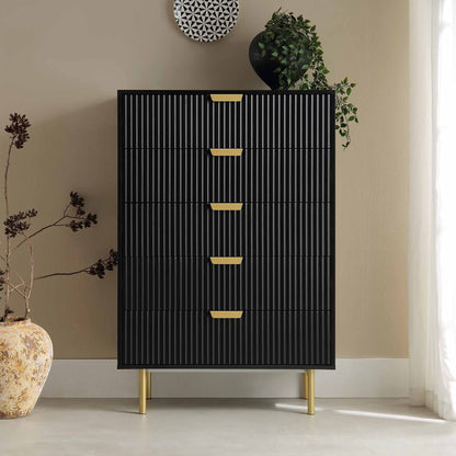 Commode Richmond Ridged à 5 tiroirs, noir mat