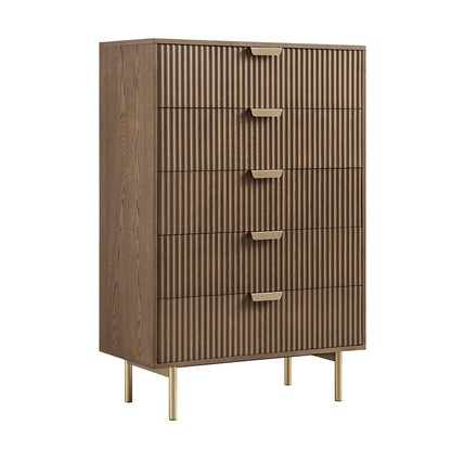 Commode striée à 5 tiroirs Richmond, frêne foncé