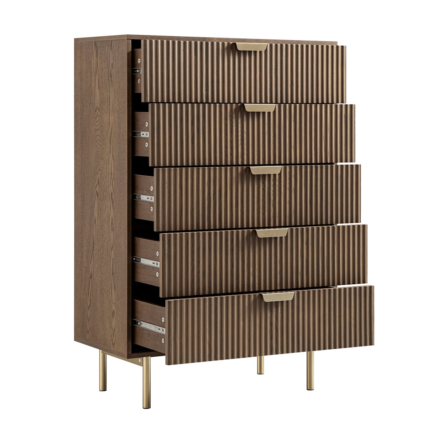 Commode striée à 5 tiroirs Richmond, frêne foncé