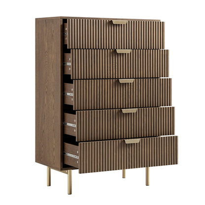 Commode striée à 5 tiroirs Richmond, frêne foncé