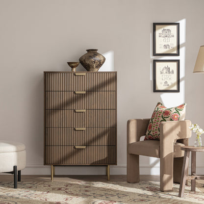 Commode striée à 5 tiroirs Richmond, frêne foncé