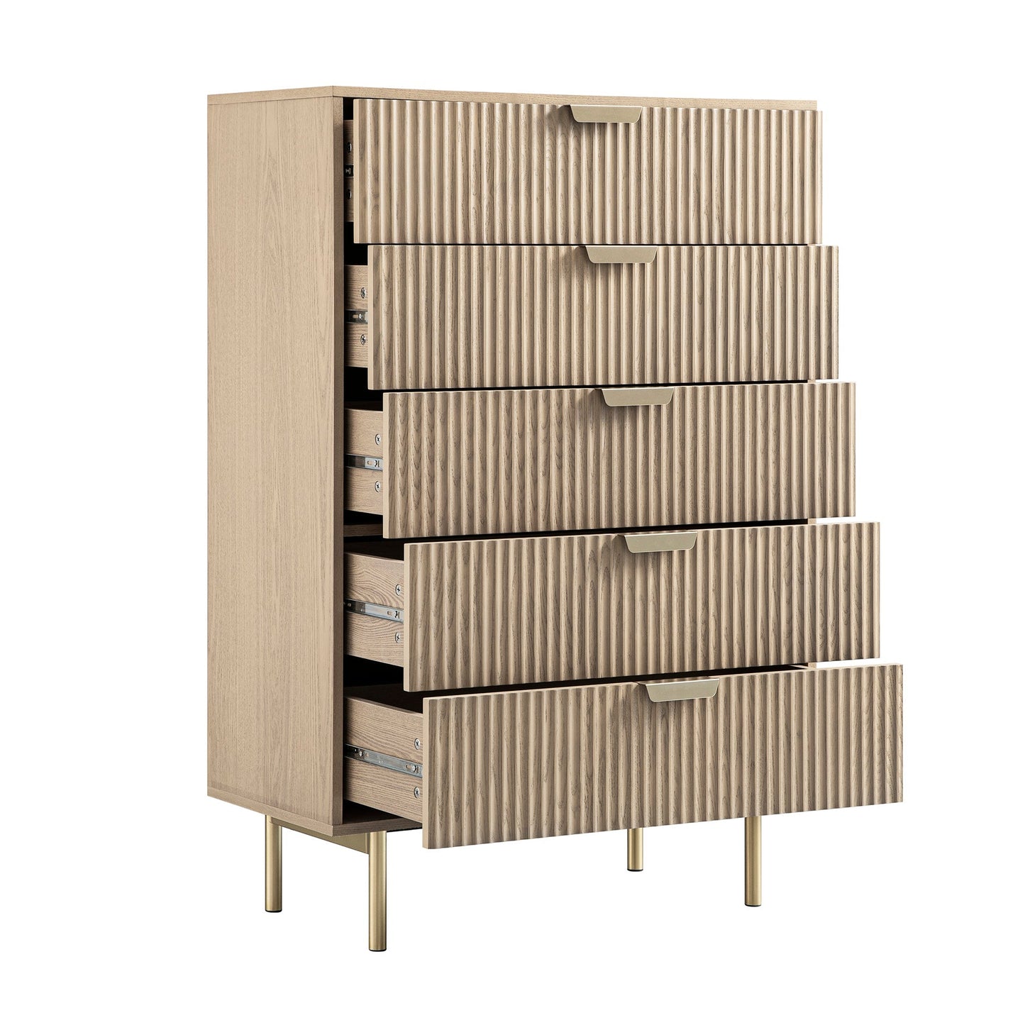 Commode striée à 5 tiroirs Richmond, frêne clair