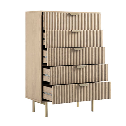 Commode striée à 5 tiroirs Richmond, frêne clair