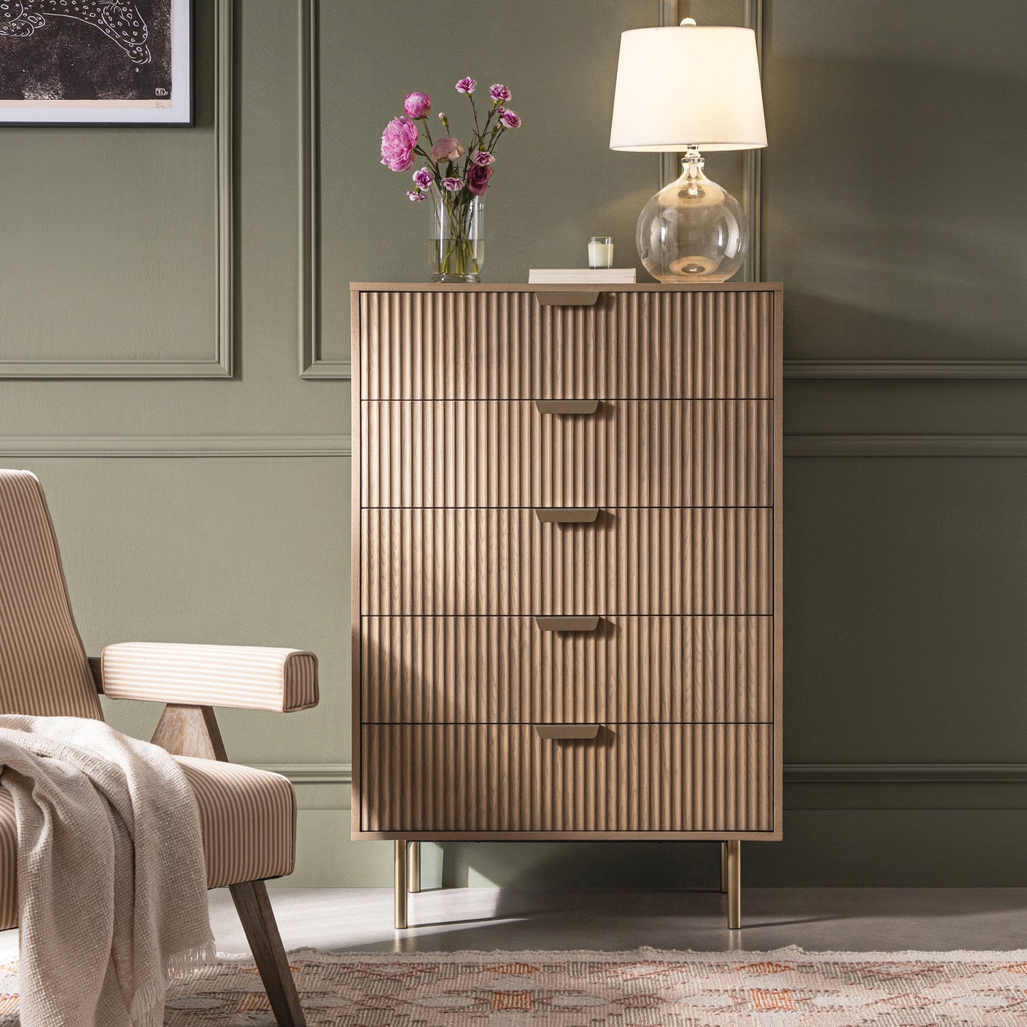 Commode striée à 5 tiroirs Richmond, frêne clair