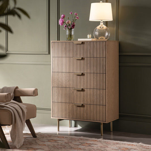 Commode striée à 5 tiroirs Richmond, frêne clair