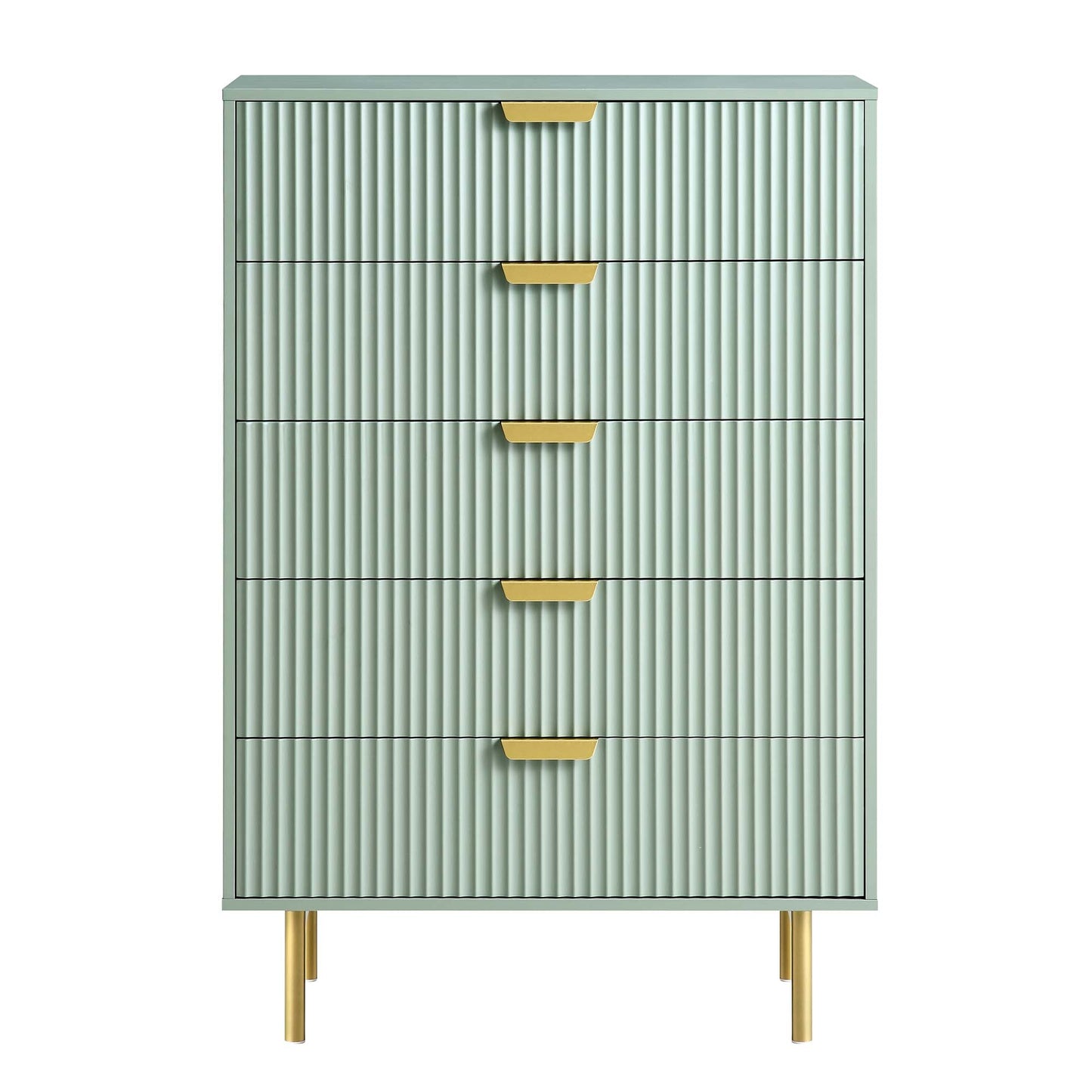 Commode Richmond striée à 5 tiroirs, vert sauge mat