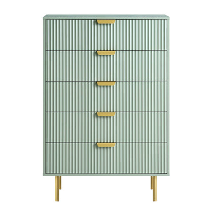 Commode Richmond striée à 5 tiroirs, vert sauge mat