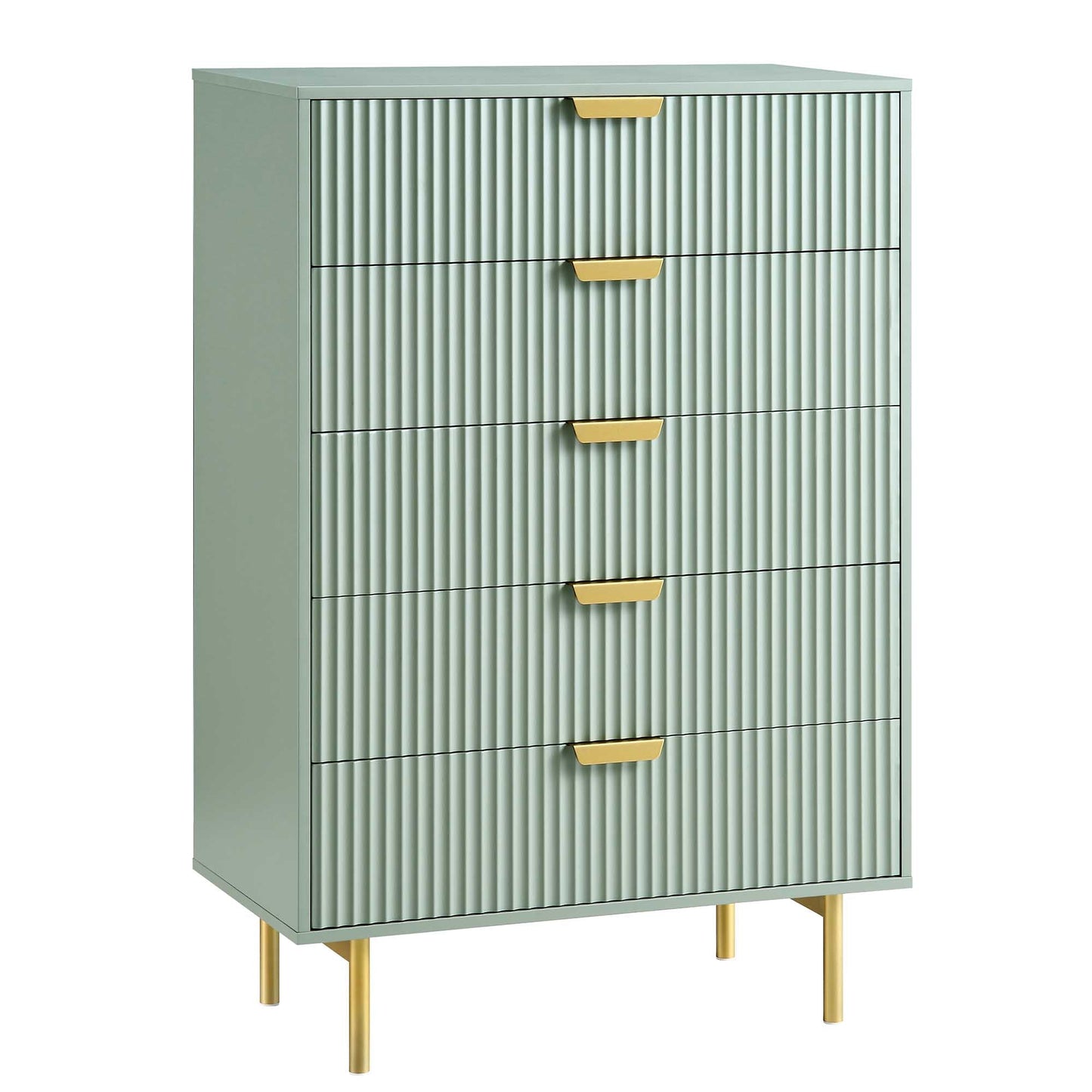 Commode Richmond striée à 5 tiroirs, vert sauge mat