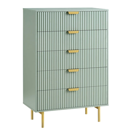 Commode Richmond striée à 5 tiroirs, vert sauge mat