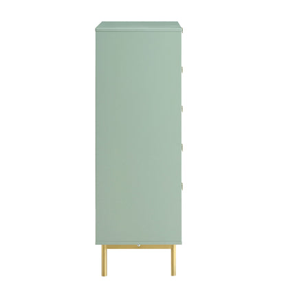 Commode Richmond striée à 5 tiroirs, vert sauge mat