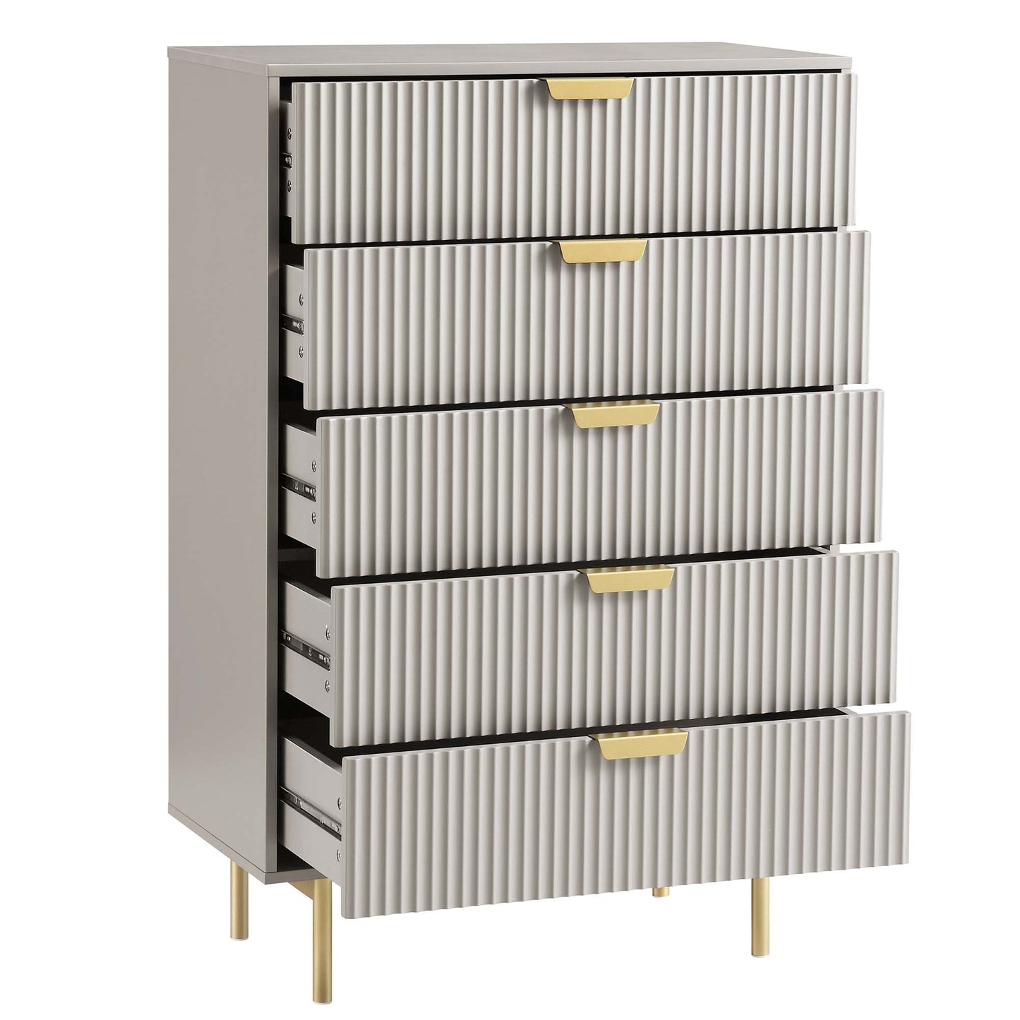 Commode Richmond Ridged à 5 tiroirs, taupe mat