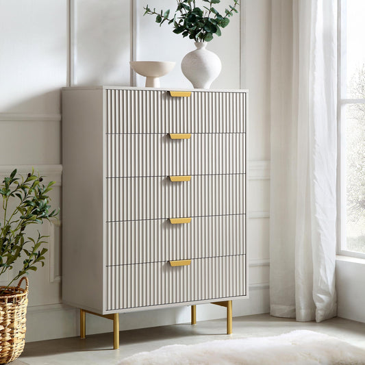 Commode Richmond Ridged à 5 tiroirs, taupe mat
