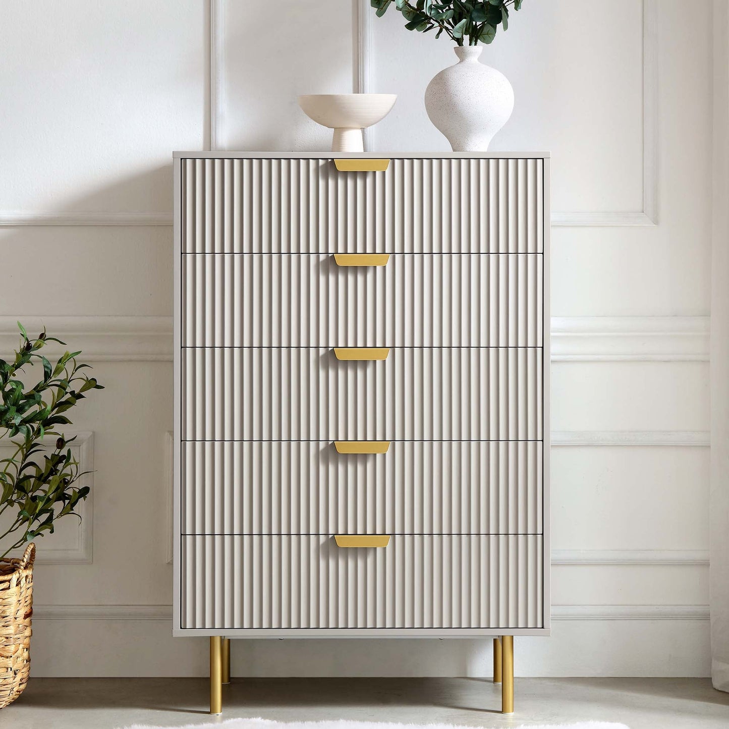 Commode Richmond Ridged à 5 tiroirs, taupe mat