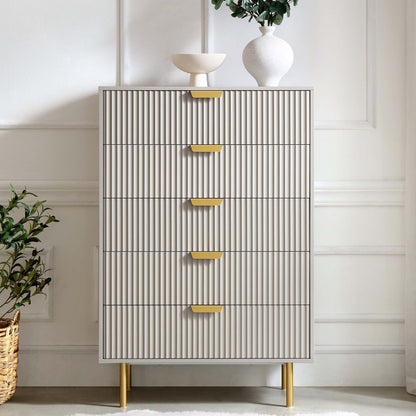Commode Richmond Ridged à 5 tiroirs, taupe mat
