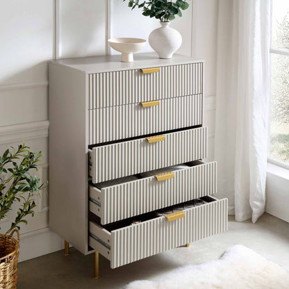 Commode Richmond Ridged à 5 tiroirs, taupe mat