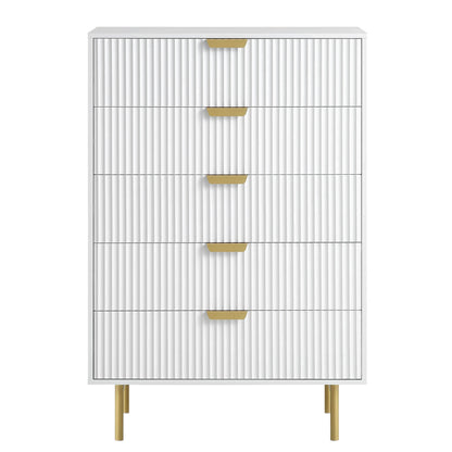 Commode Richmond Ridged à 5 tiroirs, blanc mat