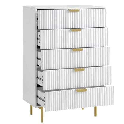Commode Richmond Ridged à 5 tiroirs, blanc mat