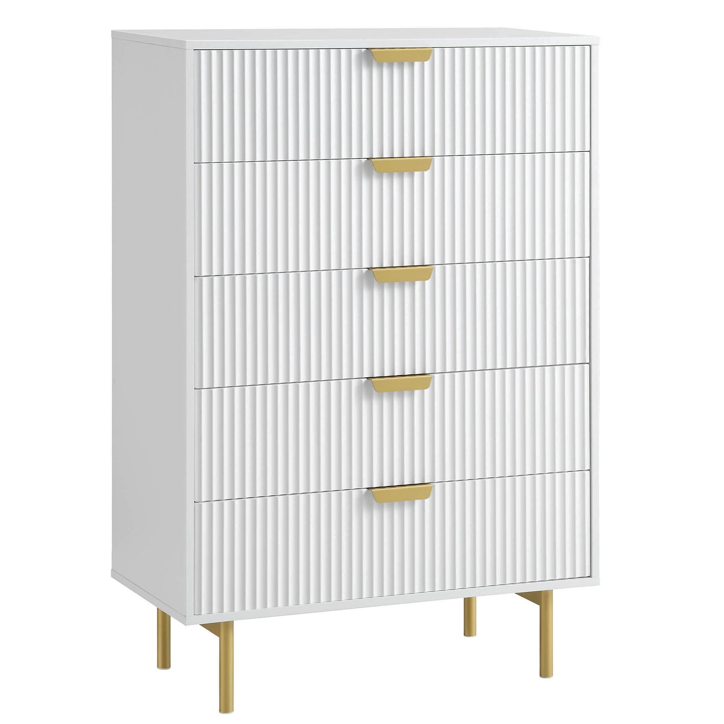 Commode Richmond Ridged à 5 tiroirs, blanc mat