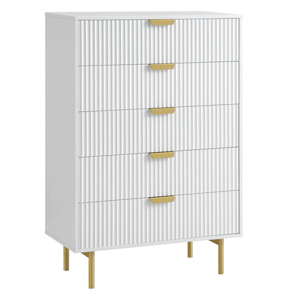 Commode Richmond Ridged à 5 tiroirs, blanc mat