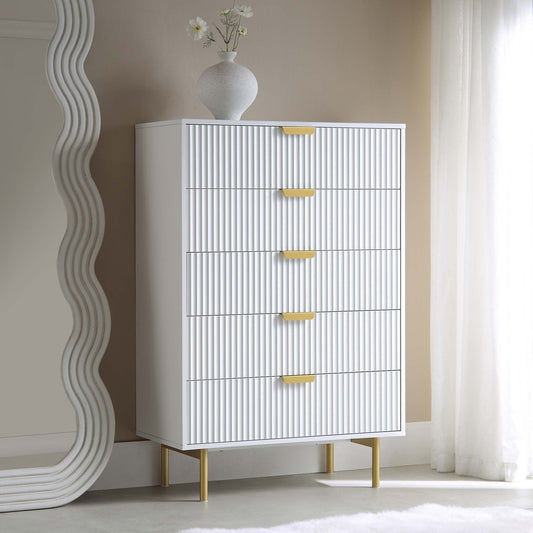Commode Richmond Ridged à 5 tiroirs, blanc mat