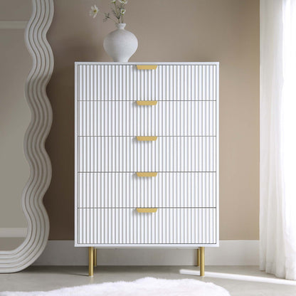 Commode Richmond Ridged à 5 tiroirs, blanc mat