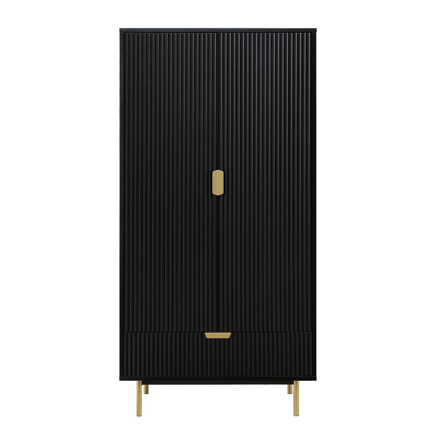 Armoire double Richmond à sillons avec tiroir, noir mat