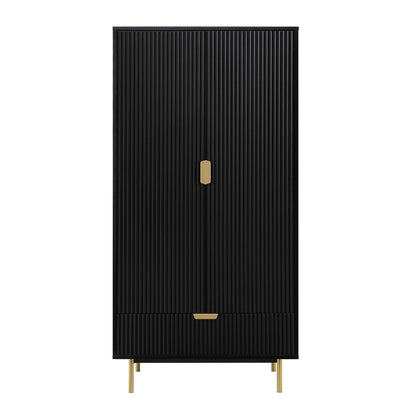 Armoire double Richmond à sillons avec tiroir, noir mat