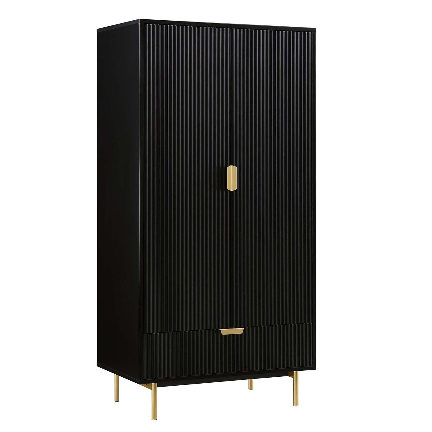 Armoire double Richmond à sillons avec tiroir, noir mat