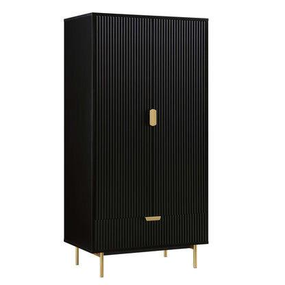Armoire double Richmond à sillons avec tiroir, noir mat