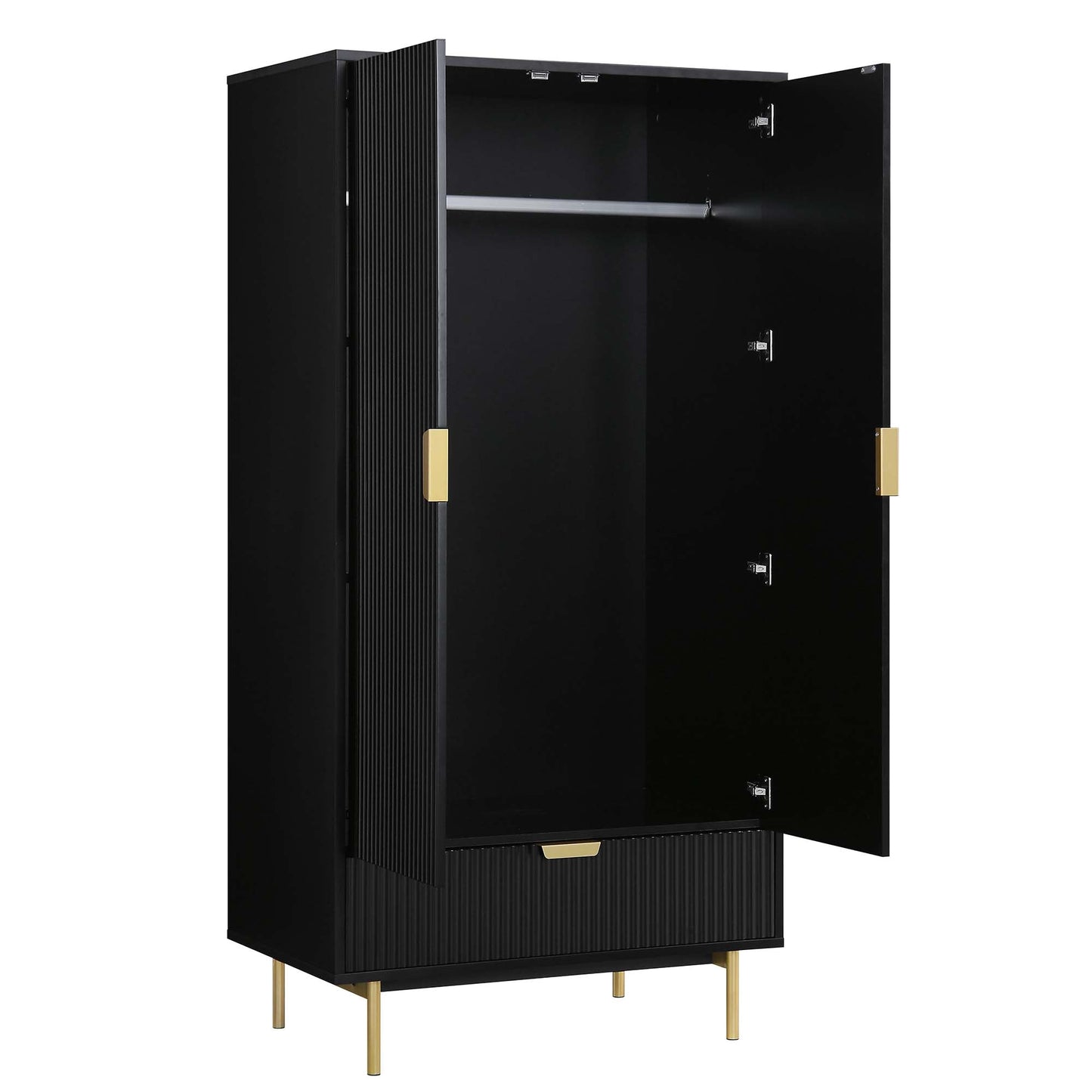 Armoire double Richmond à sillons avec tiroir, noir mat