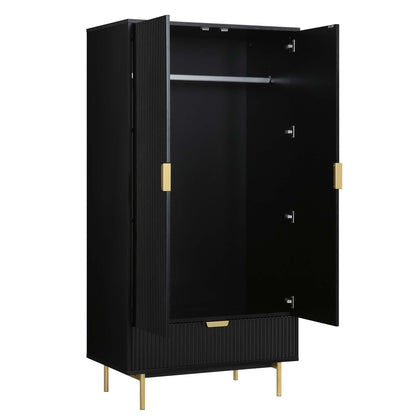 Armoire double Richmond à sillons avec tiroir, noir mat