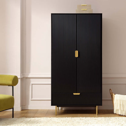 Armoire double Richmond à sillons avec tiroir, noir mat