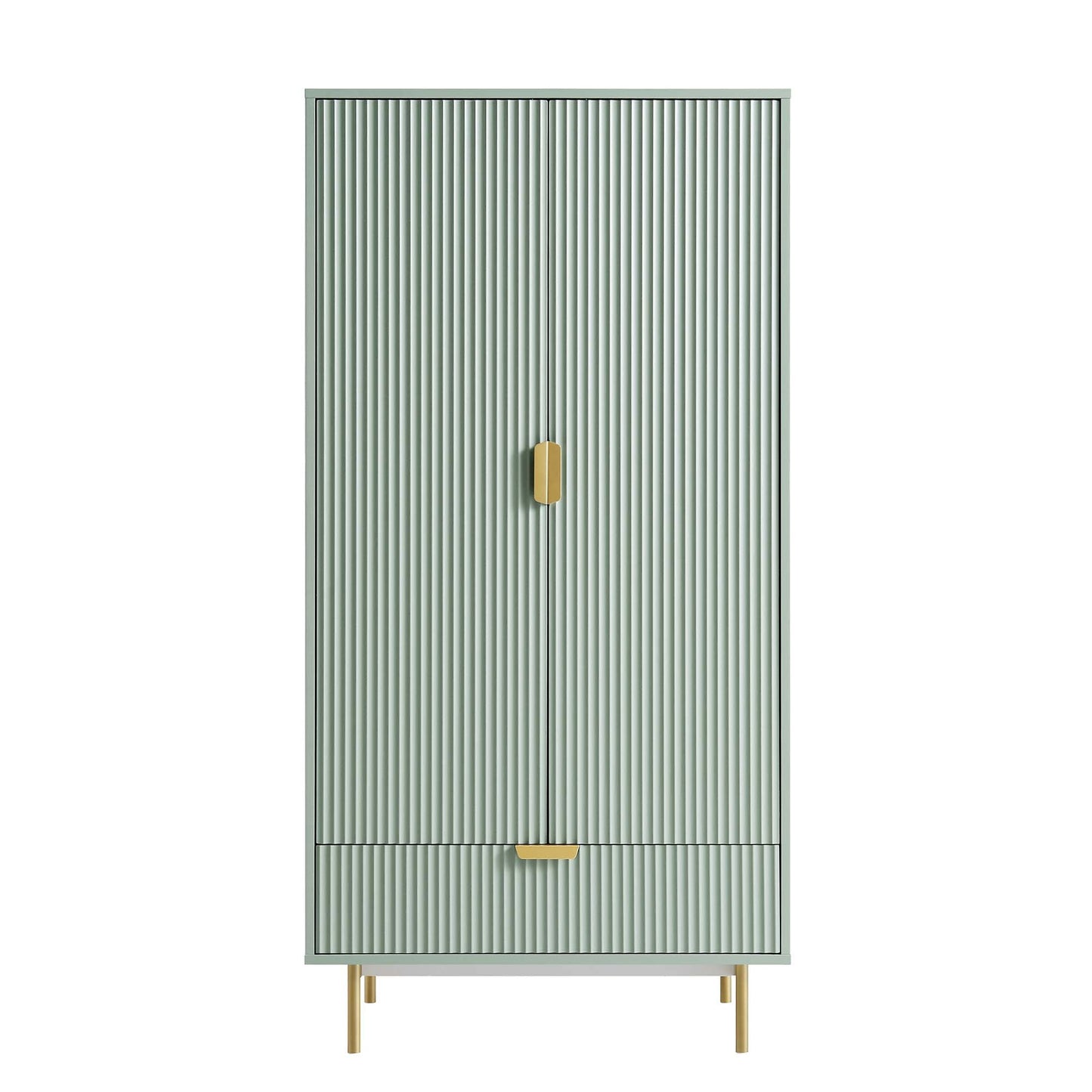 Armoire double Richmond striée avec tiroir, vert sauge mat